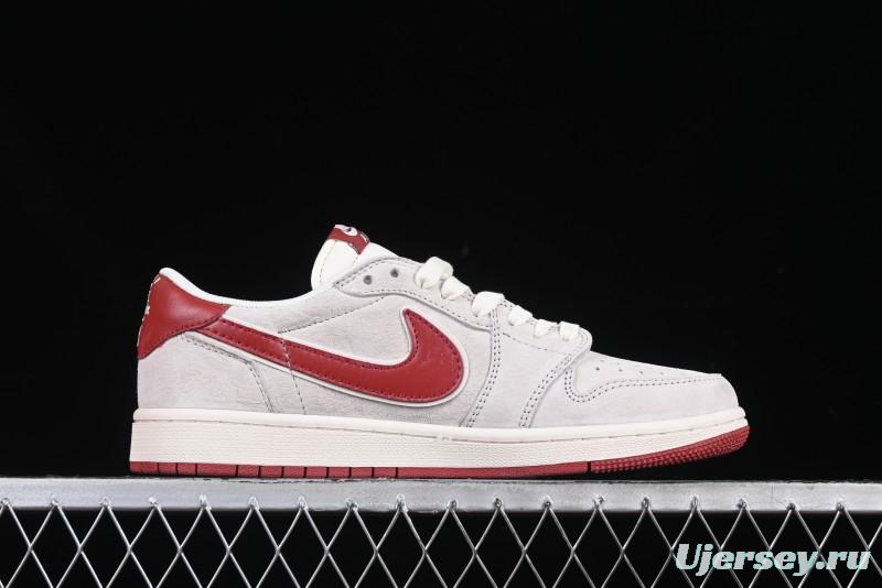 Nike Travis Scott x Fragment Design x Air Jordan 1 Low OG SP AJ1 Retro Sneakers with Reverse Swoosh - XZ6188-056