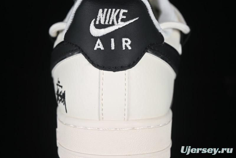 Nike Air Force 1 '07 Low Stussy Collaboration Beige Black Drawstring Casual Sneakers - SJ1198-109