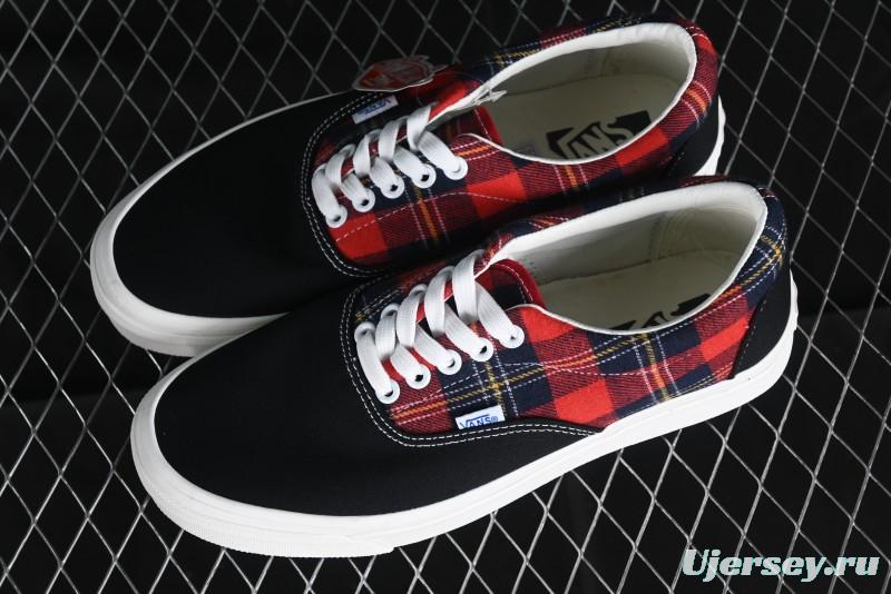 Vans Era Low-Top Skate Shoes with Black Canvas and Red Scottish Plaid Checkered Design - VN0A2RR1QWP