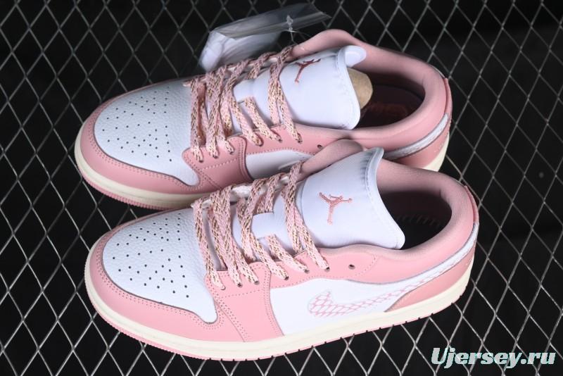 Nike Air Jordan 1 Low AJ1 Custom White Pink Low-Top Casual Lifestyle Sneakers - DC0774-162