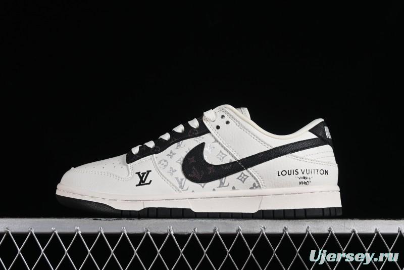 Nike Dunk Low LV Collaboration - Monogram Beige Black Hook SB Low Top Casual Skate Shoes - FC1688-189