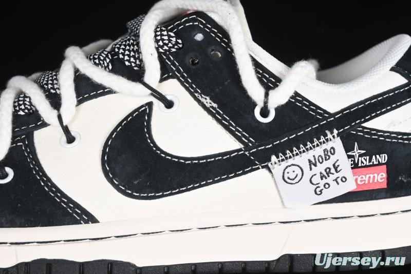 Nike SB Dunk Low Supreme x Stone Island Triple Collaboration Strap Patch Black Swoosh Anniversary Custom Low-Top Casual Skate Shoes - YX5066-202