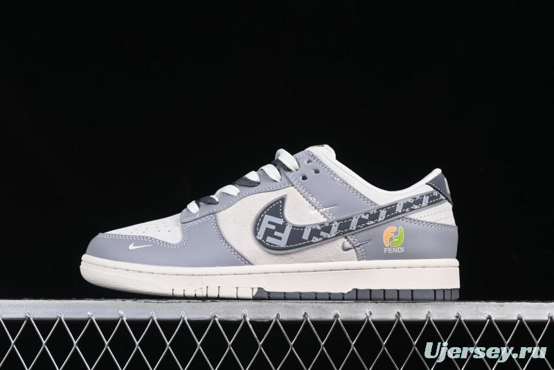 Nike SB Dunk Low Fendi Collaboration Grey White Grey Swoosh Anniversary High-End Custom Low-Top Casual Skate Shoes - DM6868-021