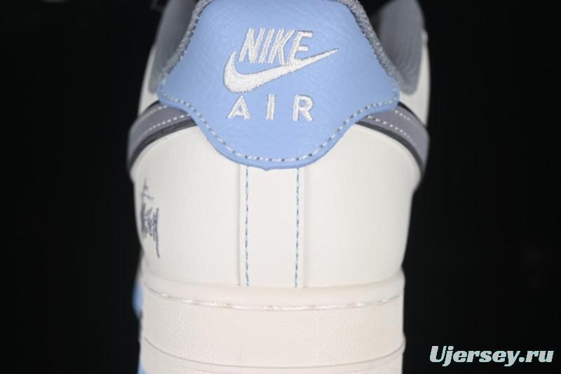 Nike Air Force 1 '07 Low Stussy Collaboration Light Grey Blue Sole Low-Top Casual Sneakers - XS1958-517