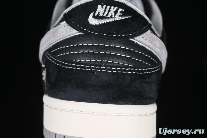 Nike SB Dunk Low Stussy Collaboration - Black Grey Pig Leather Anniversary Custom Edition Low-Top Casual Sneakers - XX3168-008
