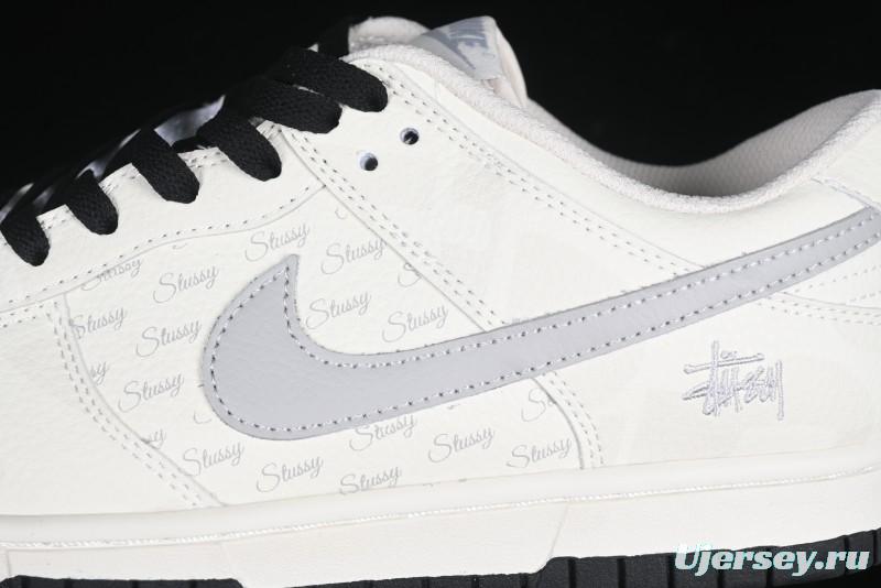 Nike SB Dunk Low Stussy Collaboration Barcode Embroidery Grey Hook Anniversary Custom Low-Top Casual Skate Shoes - DJ2024-054