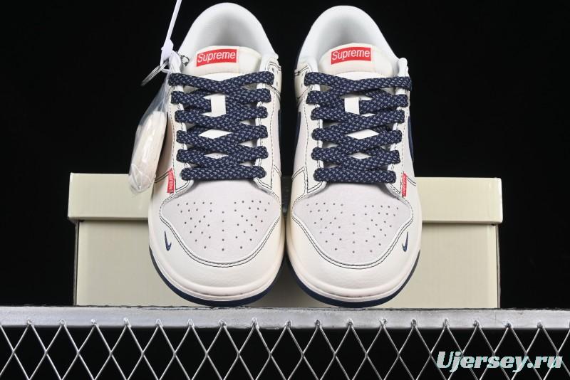 Nike SB Dunk Low Supreme Collaboration Grey Blue Woven Label Anniversary High-End Custom Low-Top Casual Skate Shoes - BB7518-026
