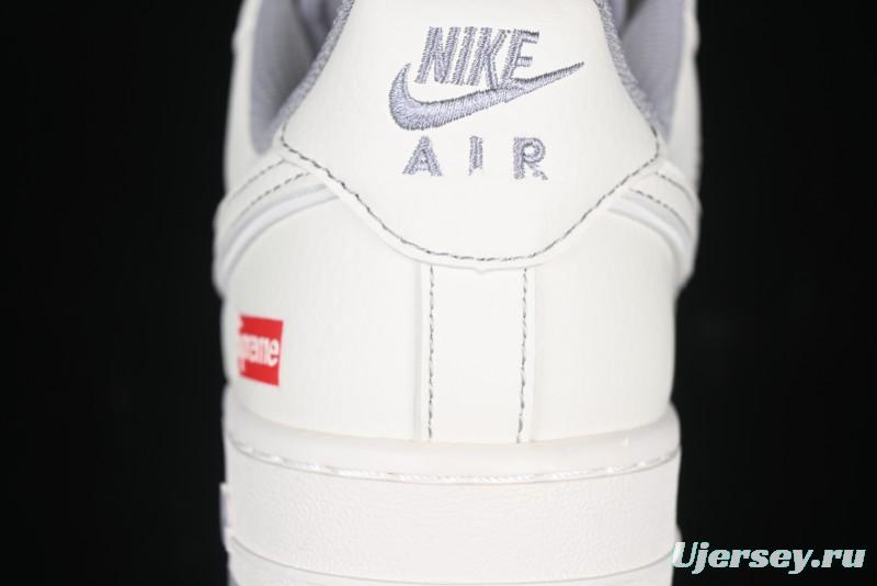 Nike Air Force 1 '07 Low Supreme Collaboration Beige Grey with Red Swoosh Casual Sneakers - BB7518-011