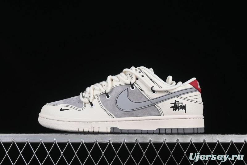 Nike SB Dunk Low Stussy Anniversary Customized Low-Top Casual Skate Shoes with Gray Swoosh and Strap - YX5066-269