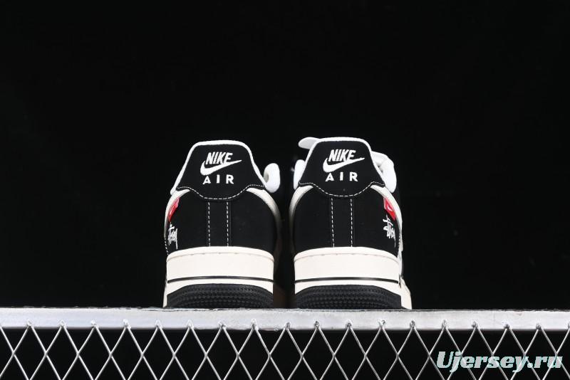 Nike Air Force 1 '07 Low Stussy Collaboration - Beige Black with Red Tab Low-Top Casual Sneakers - SJ6698-014
