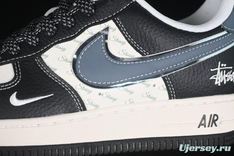 Nike Air Force 1 '07 Low Stussy Collaboration Grey Blue Black Leather Low-Top Casual Sneakers - XZ6188-199