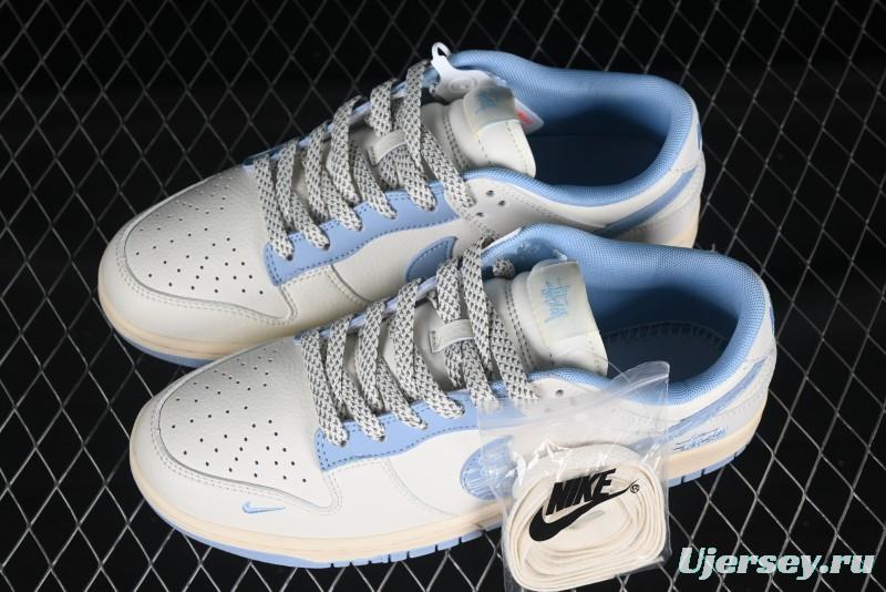 Nike SB Dunk Low Stussy Collaboration Light Blue Shadow Swoosh Anniversary Custom Low-Top Casual Skate Shoes - XS6089-503