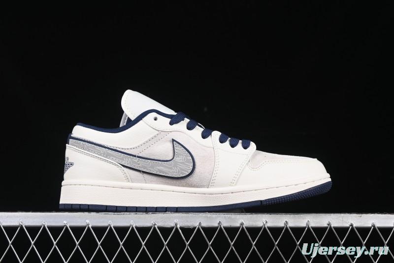 Nike Air Jordan 1 Low Supreme Collaboration - Shadow Swoosh Custom Retro Basketball Shoes - XX3318-368