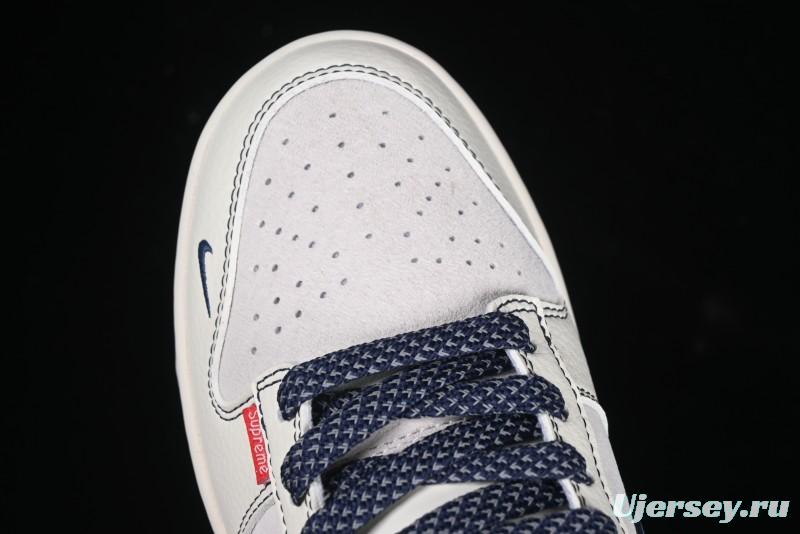 Nike SB Dunk Low Supreme Collaboration Grey Blue Woven Label Anniversary High-End Custom Low-Top Casual Skate Shoes - BB7518-026