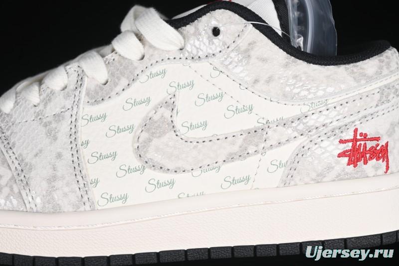 Nike Air Jordan 1 Low Retro Basketball Shoes - Stussy Grey Snake Custom - FC1688-200