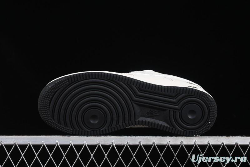 Nike Air Force 1 '07 Low Stussy Collaboration Beige Black Floral Swoosh Casual Sneakers - HH7518-040