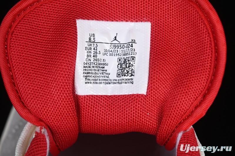 Nike Air Jordan 1 Low AJ1 Supreme Collaboration - White Grey Red Swoosh Retro Basketball Shoes - SJ9950-024