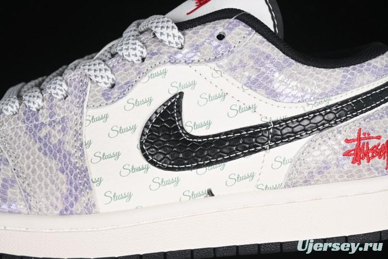 Nike Air Jordan 1 Low AJ1 Stussy Snake Year Limited Edition Purple Snake Grain High-End Custom Retro Basketball Shoes - FC1688-201