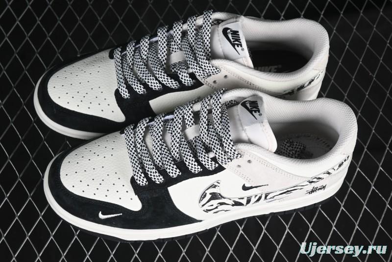 Nike SB Dunk Low Stussy Collaboration Zebra Black White Swoosh Anniversary Custom Low-Top Casual Skate Shoes - DJ2024-060