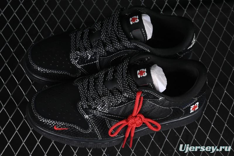 Nike Travis Scott x Fragment Design x Air Jordan 1 Low OG SP AJ1 Year of the Snake Limited Black Snake Web Low Top Casual Sneakers - CH6336-018
