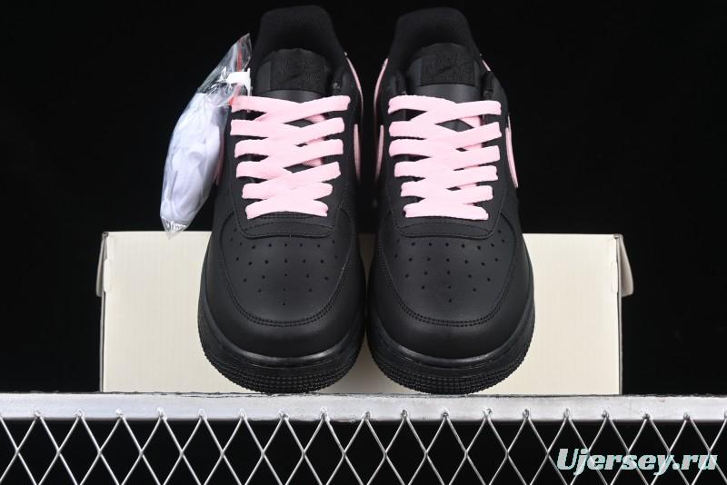 Nike Air Force 1 '07 Low Casual Sneakers with Black & Pink Double Swoosh - CW2288-028
