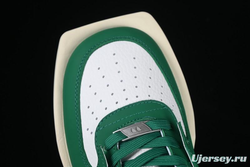 Choco Concert Leather Round Square Asymmetric Fashion Sneakers White Green - AJE5