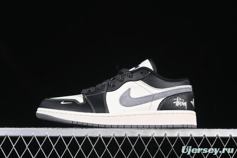 Nike Air Jordan 1 Low Stussy Collaboration Black Grey Swoosh Custom High-End Retro Basketball Shoes - XX3318-511