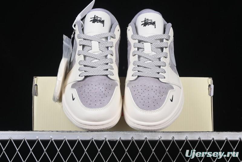 Nike Air Jordan 1 Low Stussy Collaboration - Retro Basketball Shoes in Light Grey - SJ9950-044
