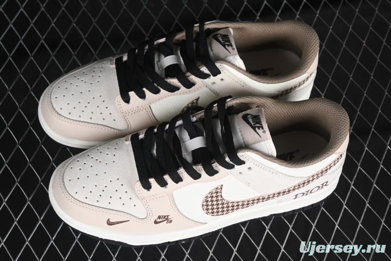 Nike SB Dunk Low Dior Collaboration Cream Coffee Floral Swoosh Anniversary Custom Low-Top Casual Sneakers - DJ2024-097