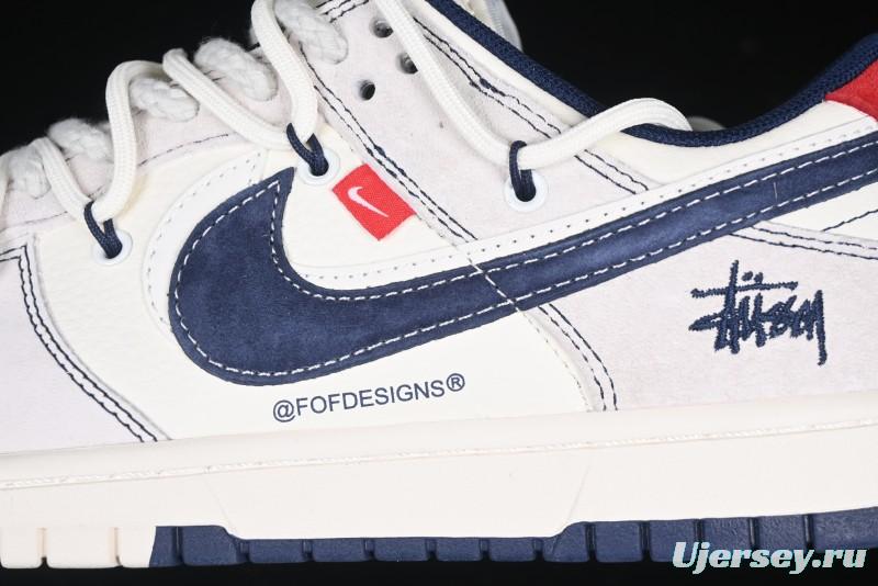 Nike SB Dunk Low Stussy Anniversary Edition High-End Custom Sneakers with Lace-Up Design in Grey White and Navy - YX5066-240