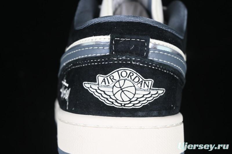 Nike Air Jordan 1 Low Stussy Collaboration - Grey Swoosh Retro Basketball Shoes - XX3318-503