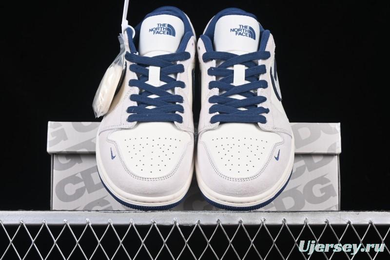 Nike Air Jordan 1 Low AJ1 The North Face Collaboration - Grey Pigskin Blue Sole Retro Basketball Shoes DM9188-011