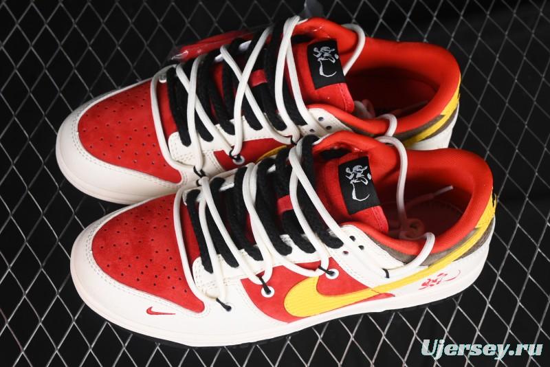 Nike SB Dunk Low Year of the Snake Series Beige Red Yellow Swoosh Anniversary Custom Low-Top Casual Skate Shoes - YX5066-265