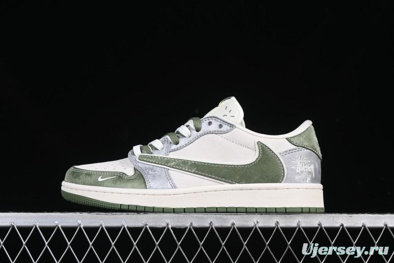 Nike Travis Scott x Fragment Design x Air Jordan 1 Low OG SP AJ1 Retro Sneakers in Green Suede - DM9288-012