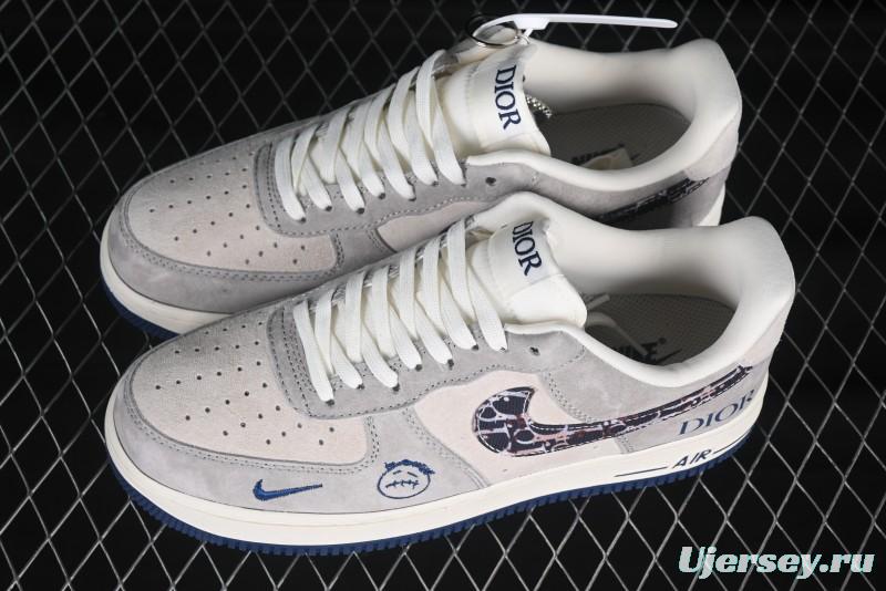 Nike Air Force 1 '07 Low Dior Collaboration Grey Blue Ghost Face Casual Sneakers - KK1988-044