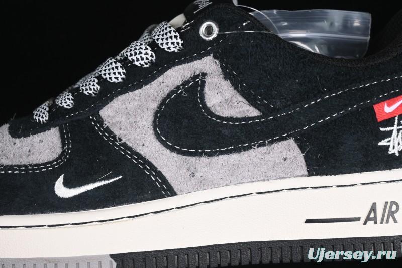 Nike Air Force 1 '07 Low Stussy Collaboration Black Grey Outsole Low-Top Casual Sneakers - SJ6698-017