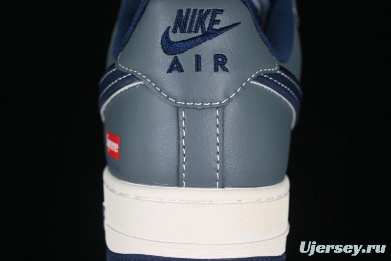 Nike Air Force 1 '07 Low Supreme Casual Sneakers in Grey Blue with Red Swoosh - XZ6188-382