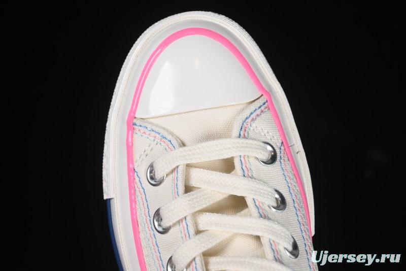 Converse Chuck 1970s High Top Casual Sneakers with Star Stitching and White-Pink-Blue Mismatched Design - A15744C
