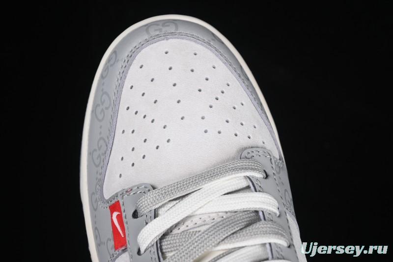 Nike SB Dunk Low Gucci Collaboration Dark Pattern Grey Swoosh Anniversary Custom Low-Top Casual Skate Shoes - DM6868-013