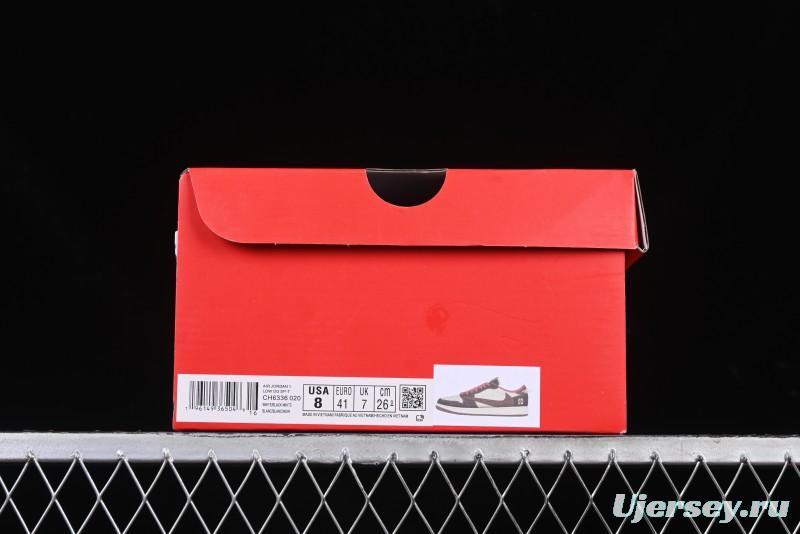 Nike Travis Scott x Fragment Design x Air Jordan 1 Low OG SP AJ1 Snake Year Limited Edition Snake Scale Red Hook Low Top Lifestyle Casual Sneakers - CH6336-020