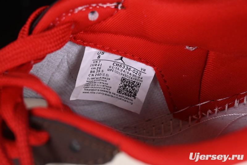 Nike Travis Scott x Fragment Design x Air Jordan 1 Low OG SP AJ1 Snake Year Limited Edition Snake Scale Red Hook Low Top Lifestyle Casual Sneakers - CH6336-020