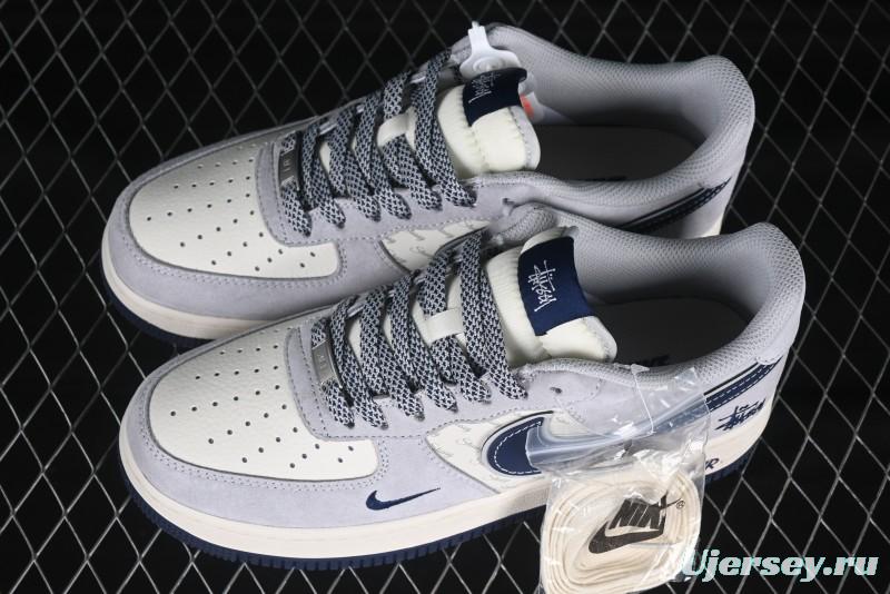 Nike Air Force 1 '07 Low Stussy Collaboration Grey Blue Swoosh Casual Sneakers - XZ3318-088