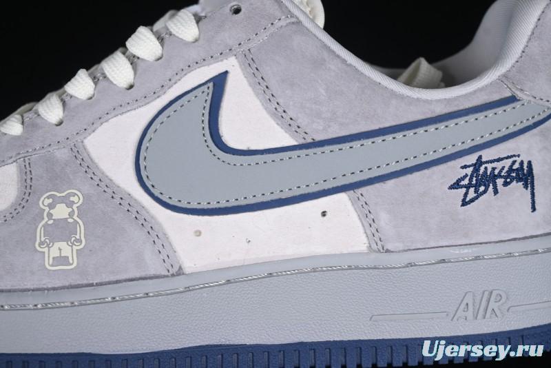Nike Air Force 1 '07 Low Stussy Collaboration Grey Blue Pig Bear AF1 Low Top Casual Sneakers - DF0188-017