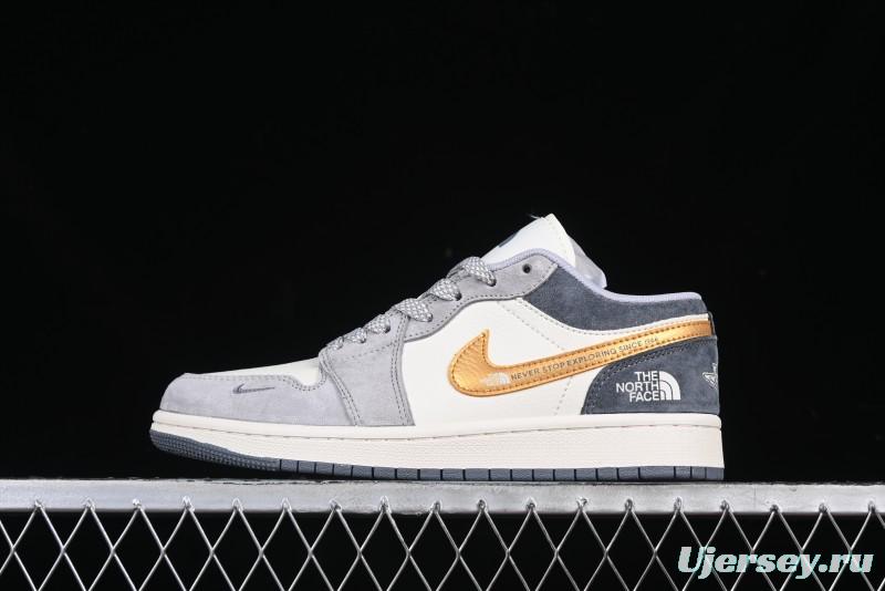 Nike Air Jordan 1 Low AJ1 The North Face Collaboration Pig Eight Gold Hook High-End Custom Retro Basketball Shoes - DM9188-015