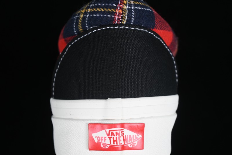 Vans Era Low-Top Skate Shoes with Black Canvas and Red Scottish Plaid Checkered Design - VN0A2RR1QWP