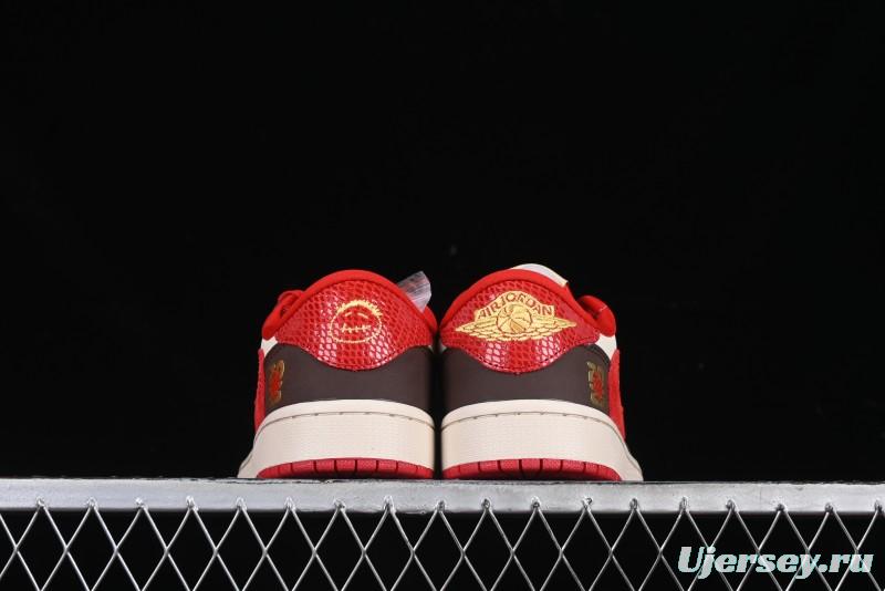 Nike Travis Scott x Fragment Design x Air Jordan 1 Low OG SP AJ1 Snake Year Limited Edition Snake Scale Red Hook Low Top Lifestyle Casual Sneakers - CH6336-020
