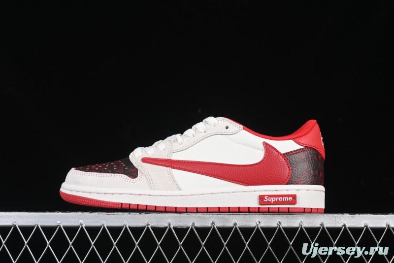 Nike Travis Scott x Fragment Design x Air Jordan 1 Low OG SP AJ1 Supreme Collaboration China Red Low-Top Casual Sneakers - DM7866-076