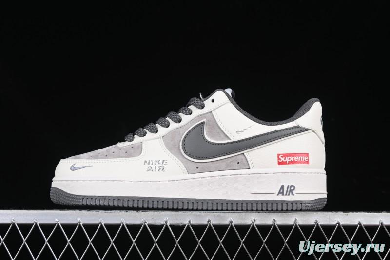 Nike Air Force 1 '07 Low Supreme Collaboration Custom Casual Sneakers with Grey Swoosh - DM6688-056