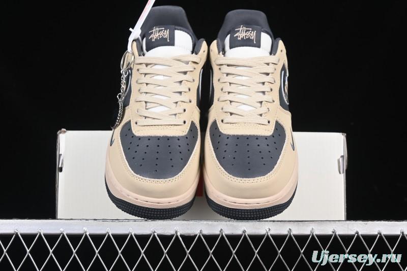 Nike Air Force 1 '07 Low Stussy Collaboration Grey Fog Swoosh Low-Top Casual Sneakers - KK1988-033