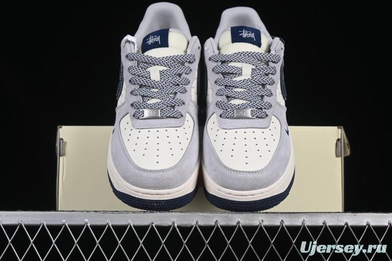 Nike Air Force 1 '07 Low Stussy Collaboration Grey Blue Swoosh Casual Sneakers - XZ3318-088